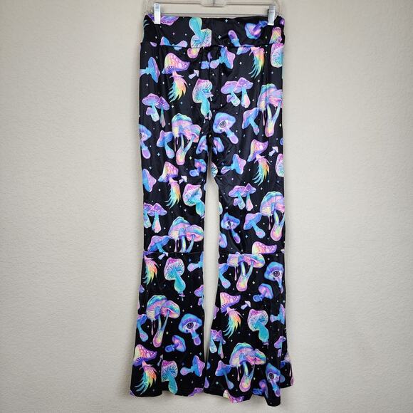 NWT XL Retro Stretchy Pants Blacklight Mushroom Rave Festival Flares - Picture 6 of 10